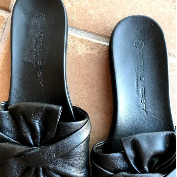Unity in Diversity Black Diona Leather Decorative Tie Top Slides size 7.5 - Picture 4 of 8